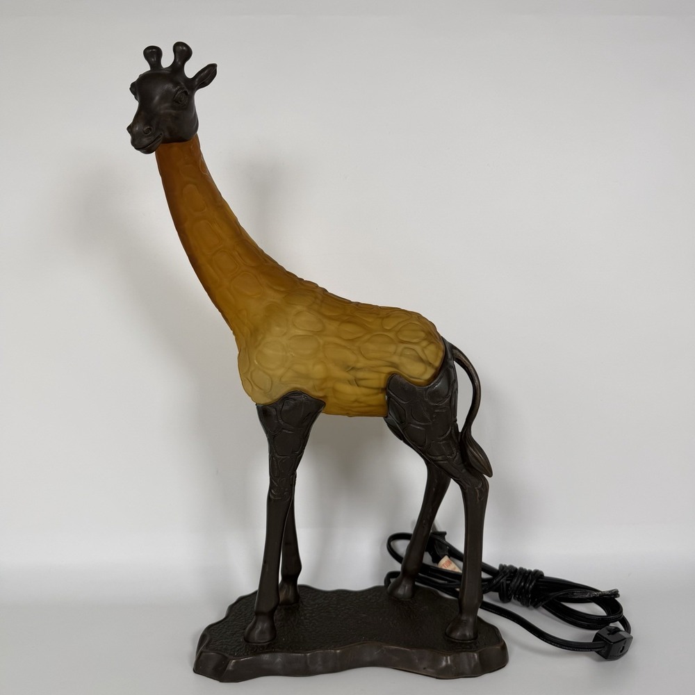 Andrea By Sadek Tin Chi Giraffe Accent Lamp Bronze Amber Glass 17" Vintage 1999